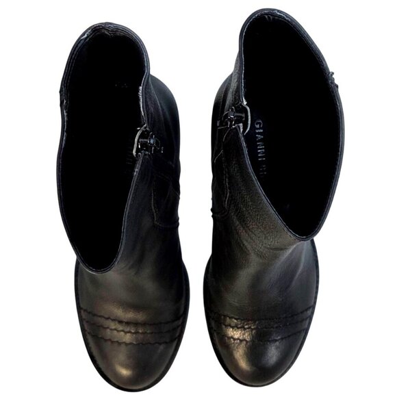 Gianni Bini Women's Black Leather Block Heel Stitched Zip Booties 9" Sz 8 - Picture 3 of 8